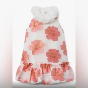 Janie and Jack Floral Satin Dress with Faux Fur Collar • Girls Size 6 • New!